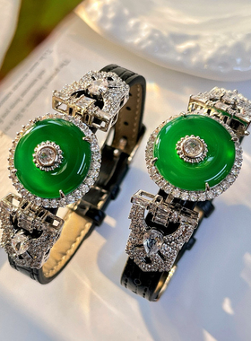 高冰冰种阳天然绿玉髓玛瑙平安扣手表腕带手链国风媲美翡翠手环