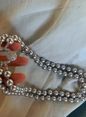 戴法多样 10mm天然深海贝珠铂金灰双层链长款毛衣链腰链简约