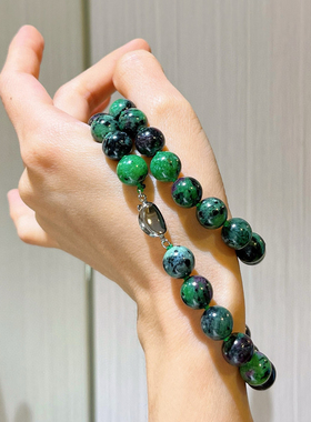 法式复古绿色天然石串珠项链小众设计感10mm天然红绿宝锁骨链