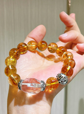 高品质大颗粒冰透12mm天然黄塔晶白水晶手链925银饰手串ins氛围感