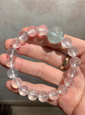 10mm天然奶白晶手串女 绿萤石紫水晶大配珠混搭圆珠简约水晶手链