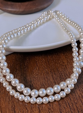 正圆强光暖白色施家珍珠项链女baby珠锁骨链银扣调节