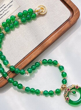冰种绿玉髓项链手链套装 帝王绿平安扣锁骨链 轻奢送妈妈礼物