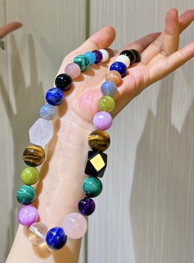 朱珠同款精品水晶多宝圆珠款项链12-16mm大颗粒七彩绚丽饰品礼物