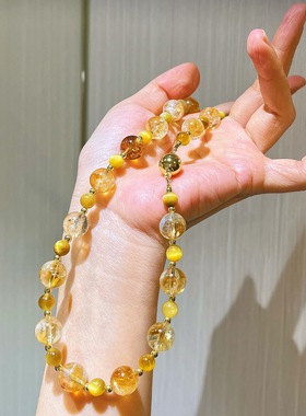 天然黄水晶+虎眼石项链 轻奢小众高级感颈链 显白气质通勤锁骨链