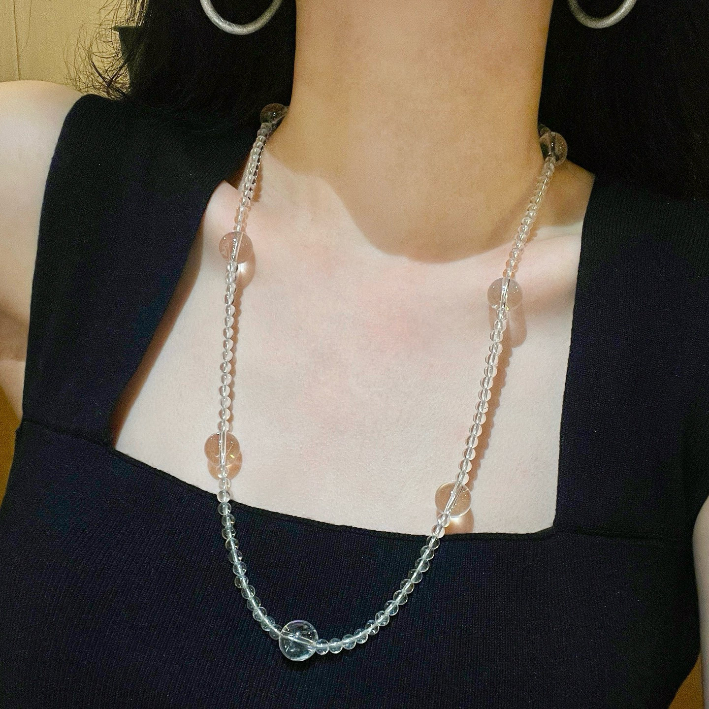 [清凉一夏]ins风小众天然白水晶项链女百搭透明串珠满天星毛衣链,淘宝优惠券,粉丝福利购,淘宝优惠卷