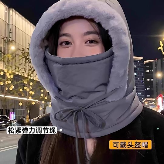 冬季骑车保暖帽子女护耳加绒加厚防寒面罩围脖一体帽防风骑行帽