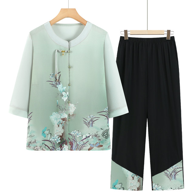 Grandma's Summer Shirt Women's Medium Sleeve Chinese Style Thin Suit