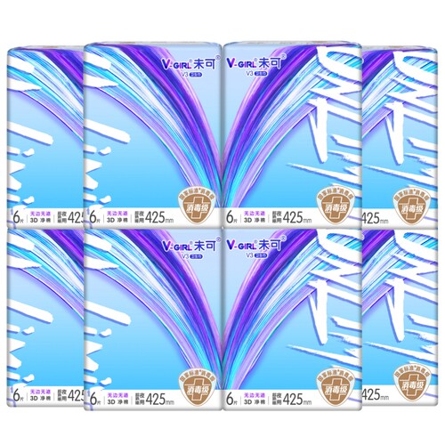 洁伶未可卫生巾3D净棉柔超薄超长夜用425mm6片/包透气亲肤姨妈巾 - 图0