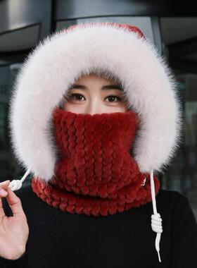 帽子女冬季套头帽面罩围脖一体