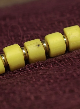 西亚百年亮黄色柠檬老琉璃文玩手链7.1 少见尼泊尔竹丝纹老琉璃