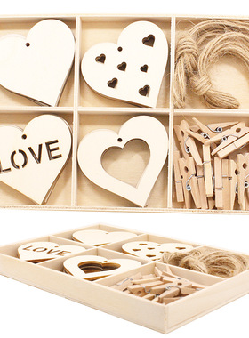 木制色盒子摆件创意6格木盒家居装饰情人节装饰品木片DIY配件
