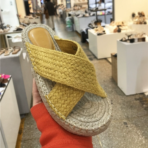 Соломенные летние мюли на платформе с открытыми пальцами ног, в корейском стиле, лето 2022 года