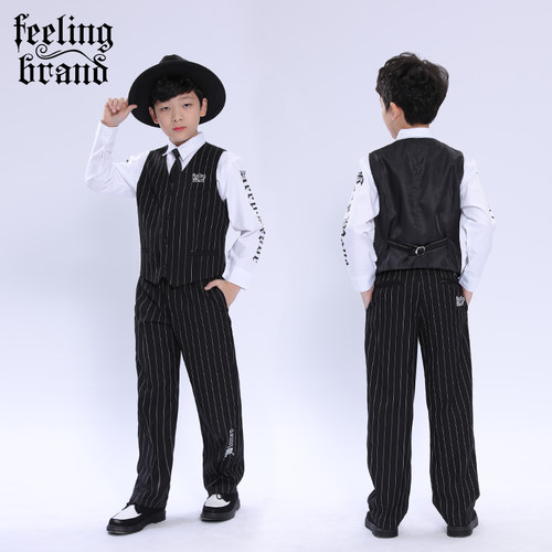 少儿popping演出服机械舞locking演出服儿童战服西装套装男服装 - 图0