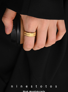 食指素圈戒指女高级感彩金素戒时尚指环小指个性仿黄金尾戒不掉色