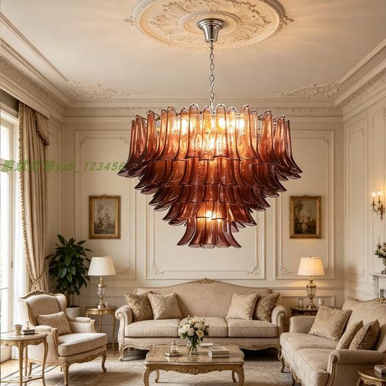 Italian light luxury crystal lamp, high-end villa hall lamp, hotel club, atmospheric duplex building, purple glass chandelier