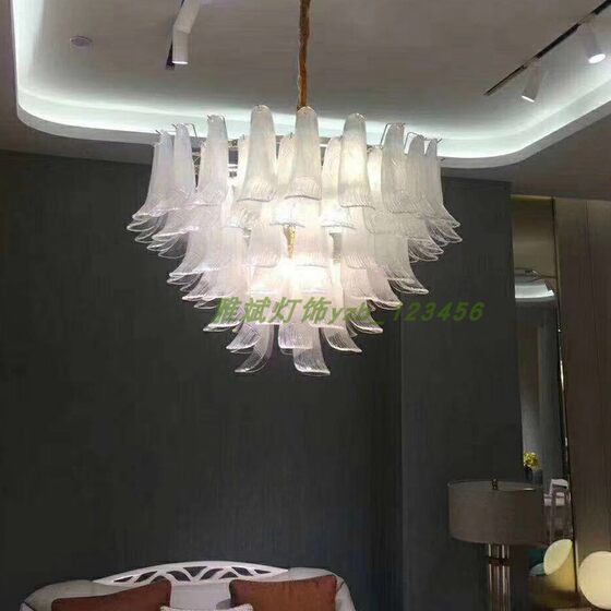 French Murano living room chandelier, antique style designer model room bedroom dining room glass petal chandelier