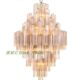 French light luxury glass staircase long chandelier Murano medieval atmosphere high-end living room empty villa duplex building