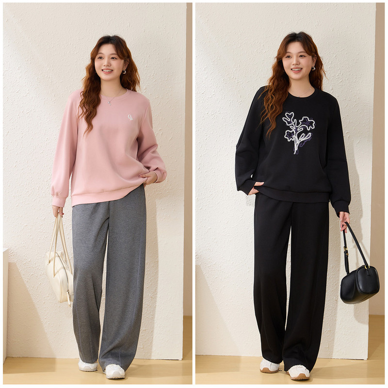 【百搭舒适加绒裤子】纤莉秀大码女装简约休闲裤胖mm2025冬装新款,淘宝优惠券,粉丝福利购,淘宝优惠卷