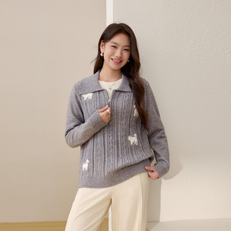 【减龄俏皮小猫百搭毛衣】纤莉秀大码女装韩系翻领上衣胖mm春新款,淘宝优惠券,粉丝福利购,淘宝优惠卷