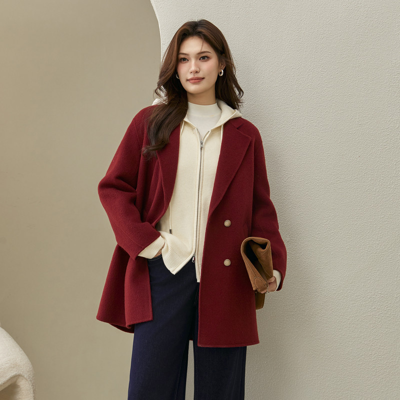 【秋冬氛围感全羊毛双面呢大衣】纤莉秀大码女装胖mm冬装新款外套,淘宝优惠券,粉丝福利购,淘宝优惠卷