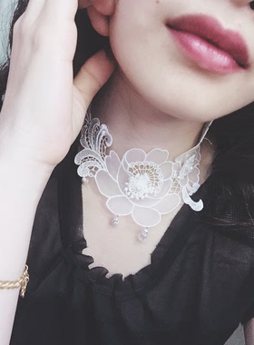 包邮新品女假领蕾丝薄珍珠项链