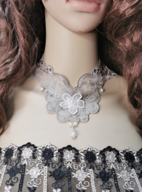 2024新品蕾丝颈链领子短链锁骨遮盖脖带舞台配饰银灰色女