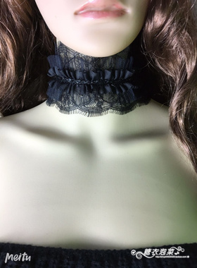 蕾丝复古宫廷风柔软黑色锁骨链