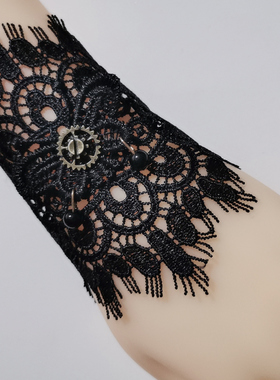 朋克齿轮手腕带手链女蕾丝暗扣无金属防敏手饰黑色蝴蝶结腕环带