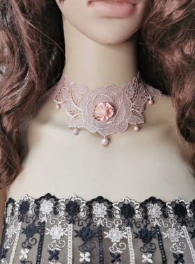 大红色领子齿轮蕾丝纱网摄影项链