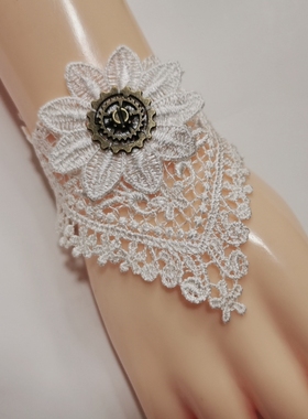 手腕带手饰白色手饰哥特蕾丝女