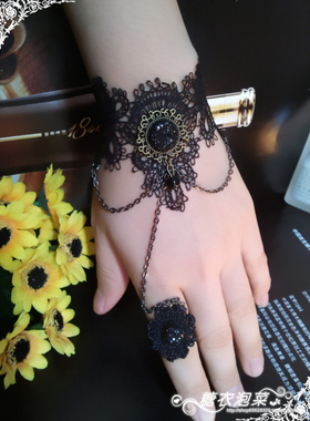 欧美夜店蕾丝薄款戒指黑色项饰