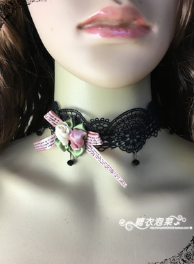 蕾丝颈部手术疤痕遮盖黑色锁骨链