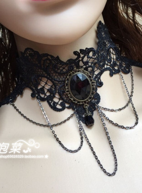 新品哥特风复古黑色水晶蕾丝项圈