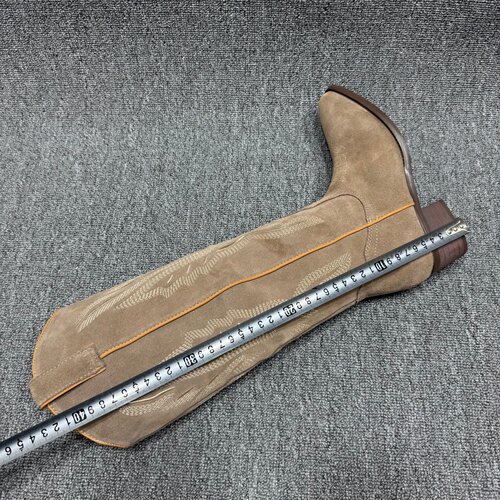 撤柜处理真皮复古刺绣西部牛仔靴女粗跟小方头长筒靴骑士靴女靴子 - 图2
