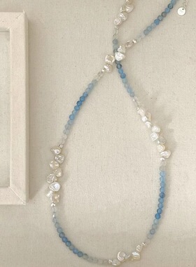 「人鱼秘境」2024新款海蓝宝项链精致轻奢巴洛克珍珠锁骨链批发