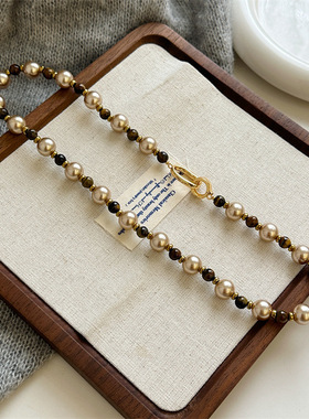 美拉德虎眼石珍珠项链女款2025新款高级感颈链轻奢小众秋冬毛衣链