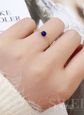 防小人天然青金石戒指14k包金
