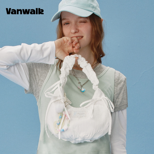 VANWALK happy band新款少女芭蕾风手提单肩包蕾丝蝴蝶结腋下包包 - 图1