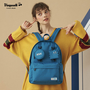 VANWALK双肩包女纯色双肩包