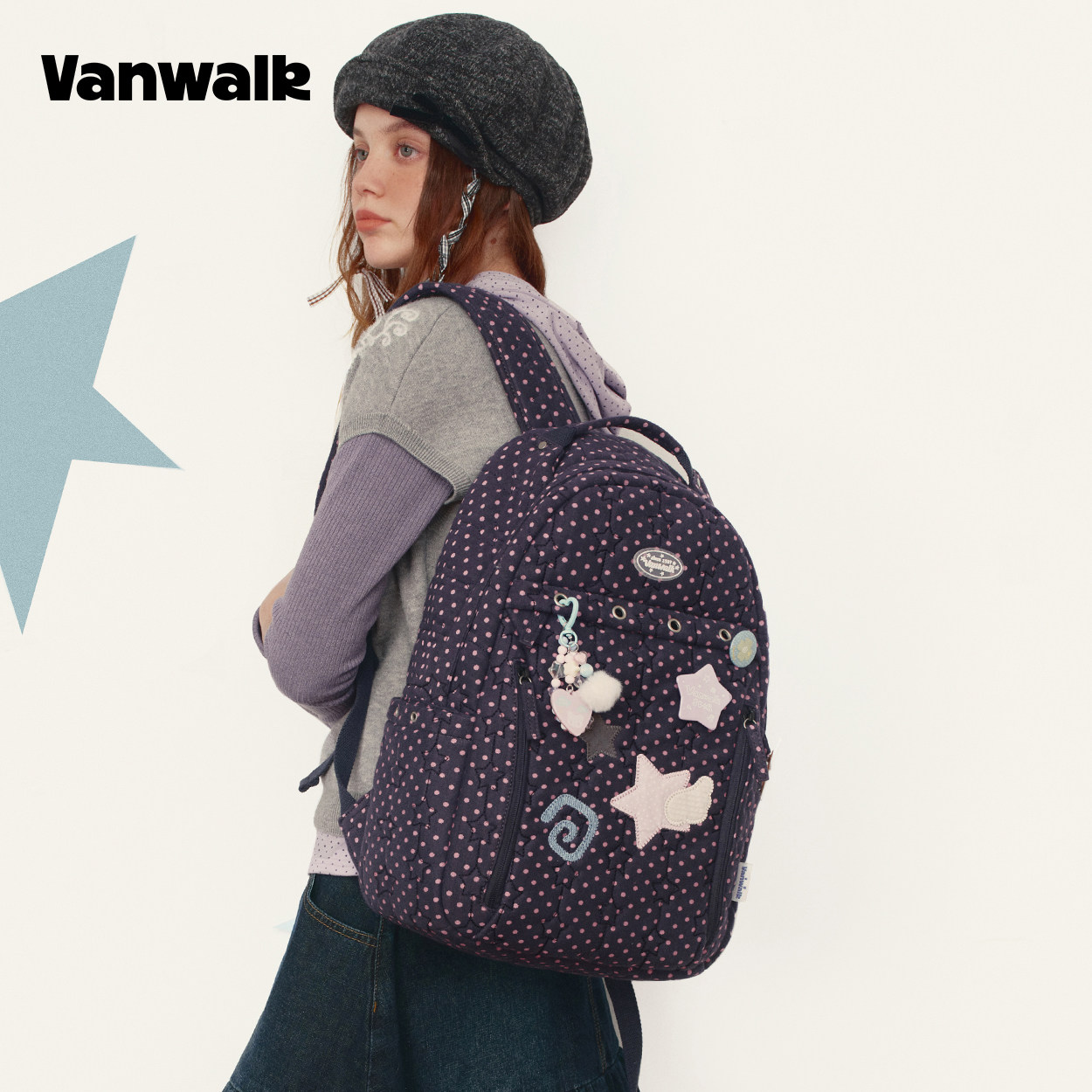 VANWALK lucky pony大容量星星双肩包女旅行学生电脑小众ins书包,淘宝优惠券,粉丝福利购,淘宝优惠卷