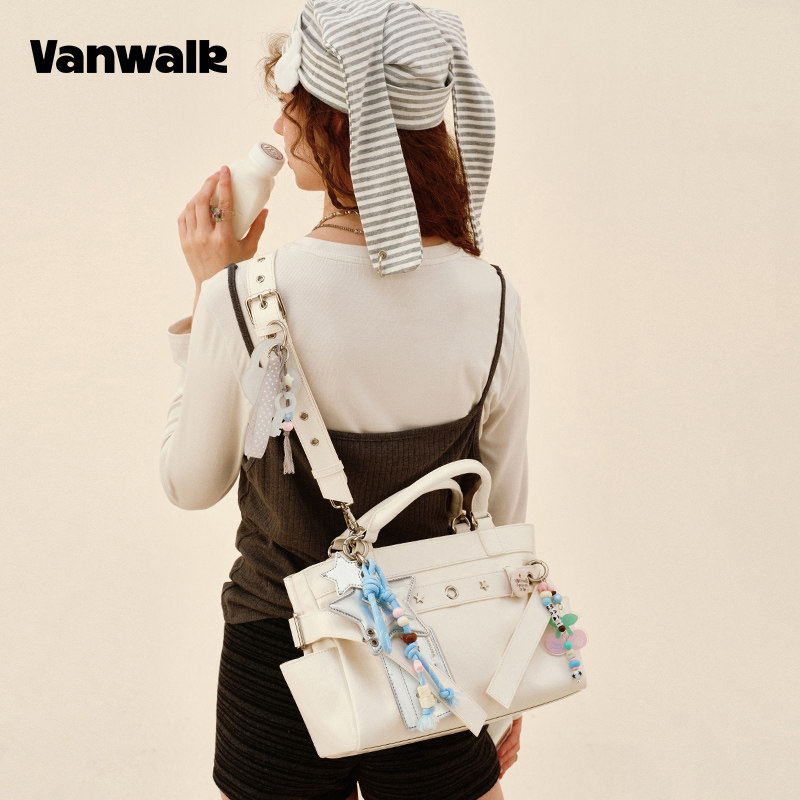 VANWALK松果部落 小众大容量单肩手提斜挎pu机车托特包简约女包包,淘宝优惠券,粉丝福利购,淘宝优惠卷