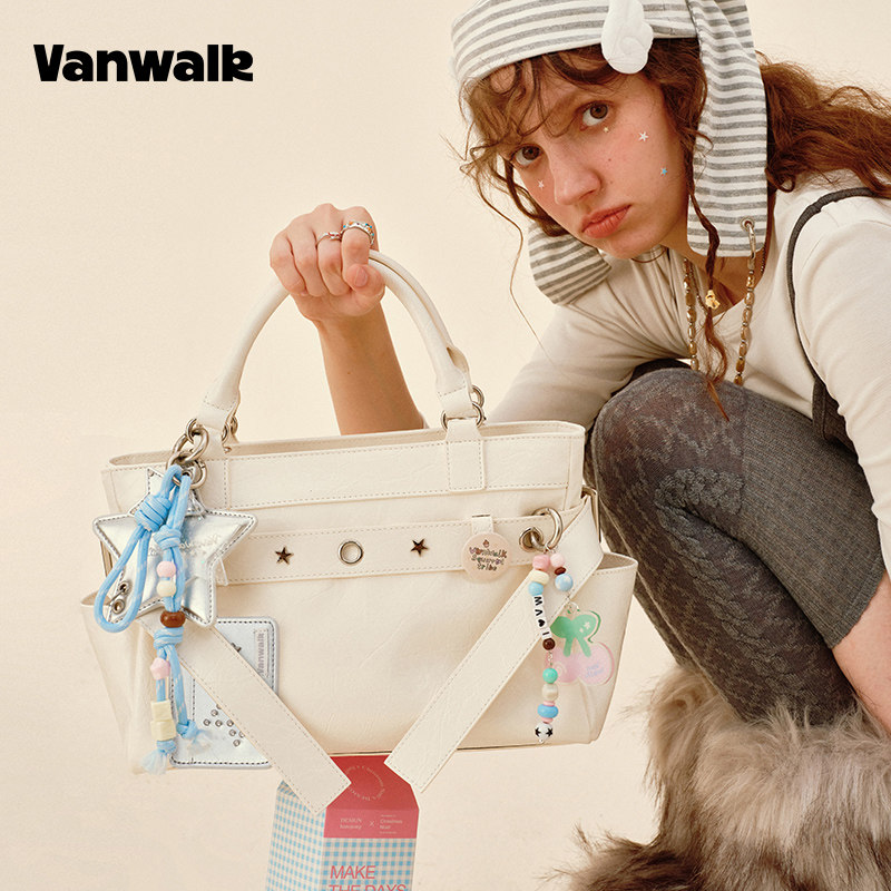 VANWALK松果部落 小众大容量单肩手提斜挎pu机车托特包简约女包包,淘宝优惠券,粉丝福利购,淘宝优惠卷