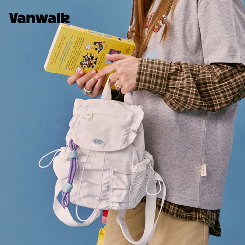 VANWALK运动系列 新款褶皱云朵双肩包小众设计感抽绳女生小书包 - 图2