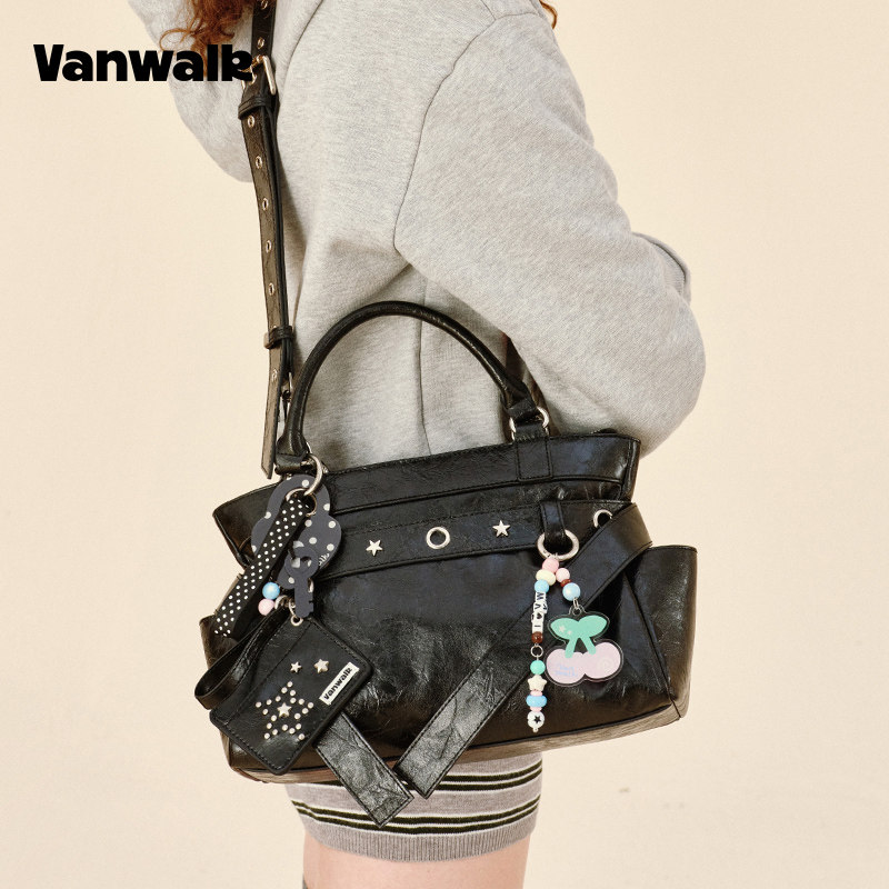 VANWALK松果部落 小众大容量单肩手提斜挎pu机车托特包简约女包包,淘宝优惠券,粉丝福利购,淘宝优惠卷