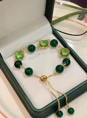 淄博手链女琉璃琉璃四叶草绿色