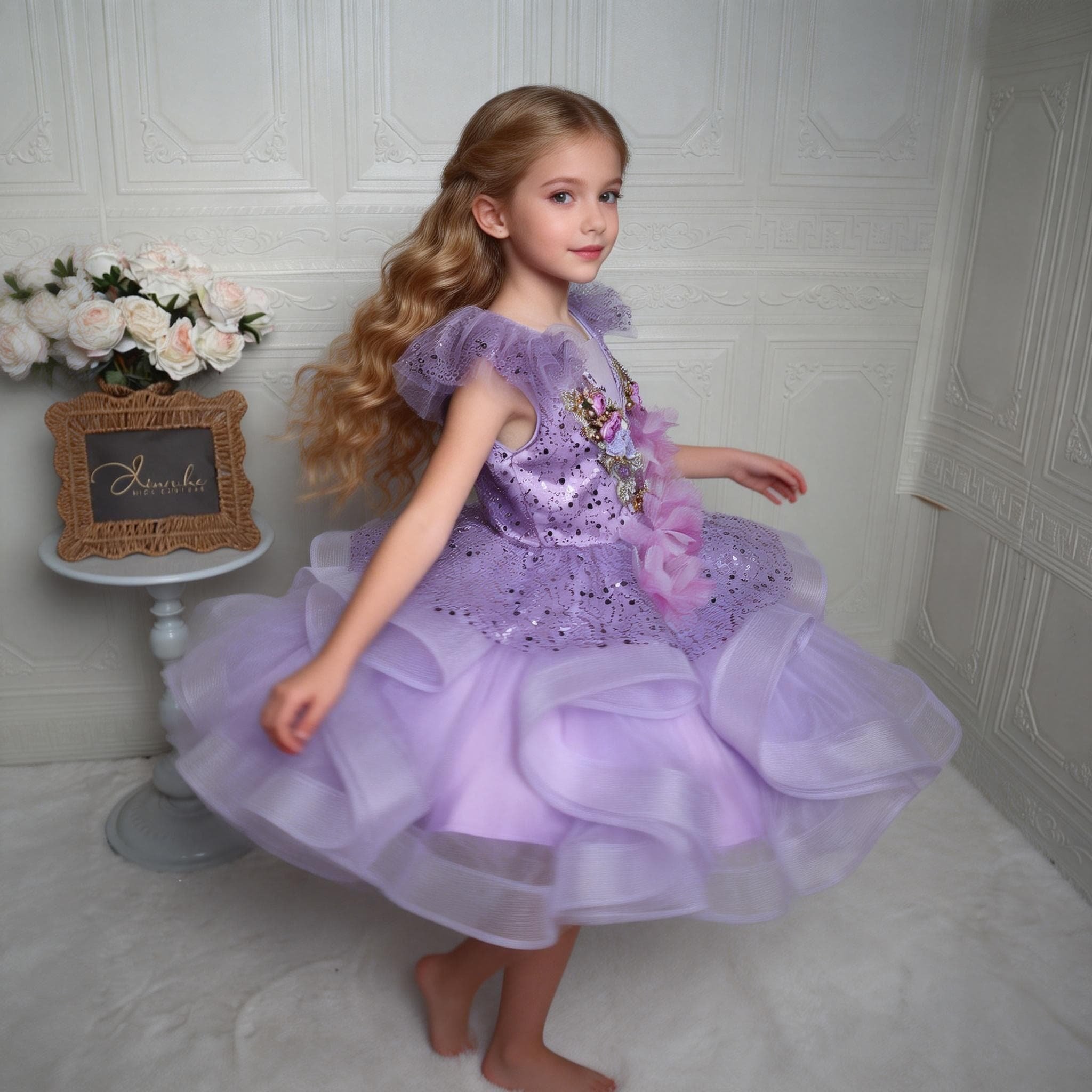 欣入荷儿童演出服女童紫色亮片网纱蓬蓬裙花童礼服演唱艺考表演服,淘宝优惠券,粉丝福利购,淘宝优惠卷
