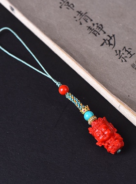 朱砂高含量赤丹正品红朱砂立体地藏手机挂车钥匙锁骨链通用款保真