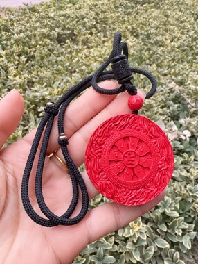 天然朱砂红砂水飞砂黄财神吊坠民族风藏佛牌挂件车挂文玩项链配饰