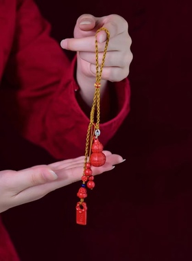 朱砂百福葫芦雕刻红砂开运钱袋真